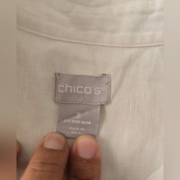 Chico's Linen Blend Buttom Down White Sleveless Shirt Tunic Size 16 - Picture 4 of 7